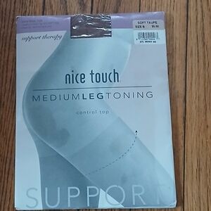 Nice Touch Support Therapy Medium Tone Leg Ctrl Top Soft Taupe Pantyhose Size B
